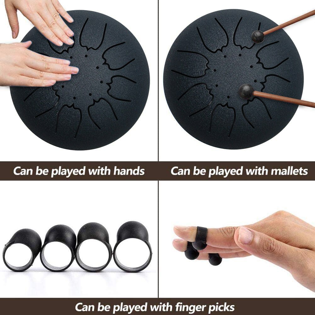 Steel Tongue Drum 6 inch 8 Tune Hand Pan Drum Set Tank Hank Drum with Drumstick Pad Carrying Bag Percussion Instrument