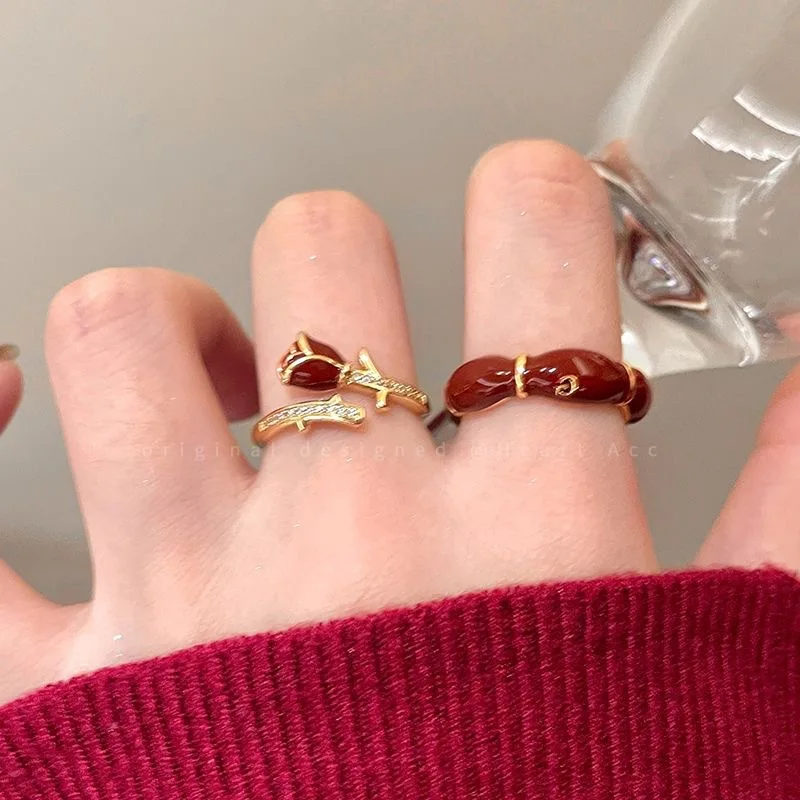 LATS Vintage gótico rojo cristal Cruz geometría anillos abiertos para mujeres Y2k Punk Grunge joyería accesorios: Naranja