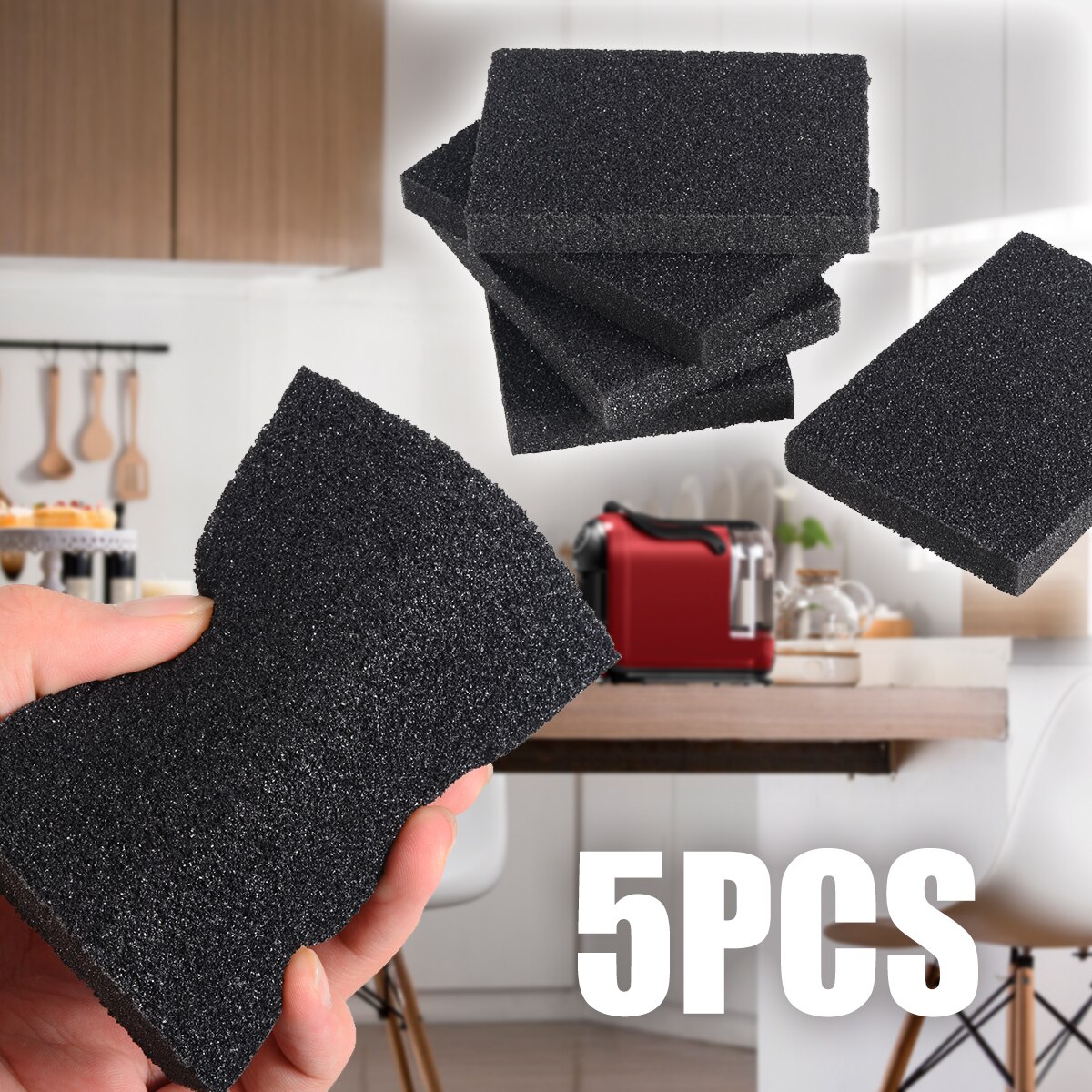 Mayitr 5pcs/lot Black Sponge Kitchen Emery Sponge Cleaner Rub Pot Except Rust Cleaning Sponge for Kitchen Bathroom