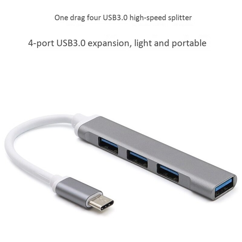 Type-C to 4-Port USB 3.0 Hub, Ultra-Slim Data USB Hub for Mac Pro IMac Surface Pro XPS PC Mobile