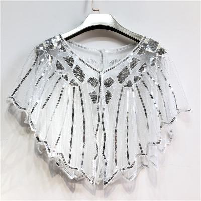 Châle de mariée , 16 couleurs, enveloppe en dentelle noire, boléro Cape courte pour femmes, paillettes scintillantes, veste d'été en dentelle noire: whitesilver