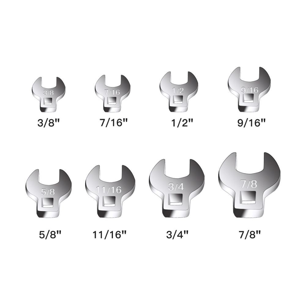 8 Pcs 3/8 Inch Drive Crowfoot Wrench Set 3/8 to 7/8 in. SAE Chrome Plated Crow Foot