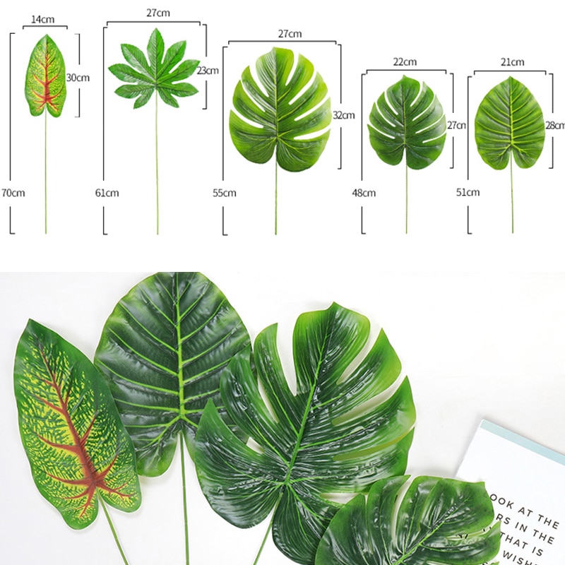 Artificial Monstera Plants 2Pcs Plastic Palm Tree Leaves Home Garden Decoration Accessories Photography Decorative Pot Leaf