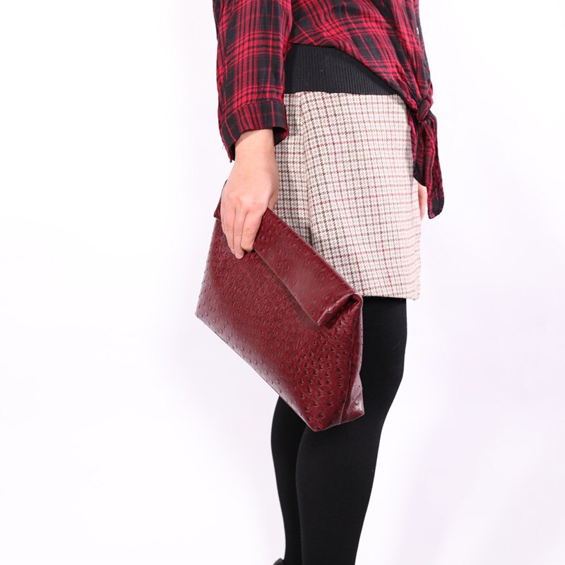 Tophigh Mode Vrouwen Loved Struisvogel Lederen Dag Clutch Bags Ins Handtas Python Pouch Koppelingen Dames Avondfeest