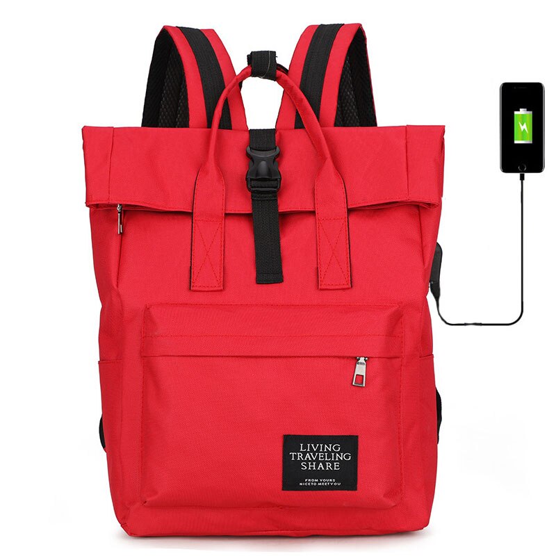 Crossten Lady&#39;s Leisure Shoulder bag 15 inch Laptop Backpack Woman Canvas Roll Top Travel bag USB Charging Port Schoolbag