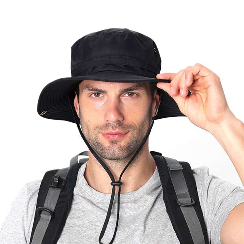 Gorro de pescador de secado rápido, ajustable, resistente al agua, con cuerda para Barbilla, sombrero de cubo de escalada