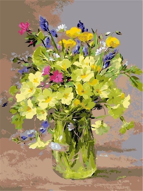 AZQSD 40x50cm Oil Painting By Numbers Flowers Pictures Paint By Number Canvas Vase Kits Painting For Living Room Home Decor: SZGD675