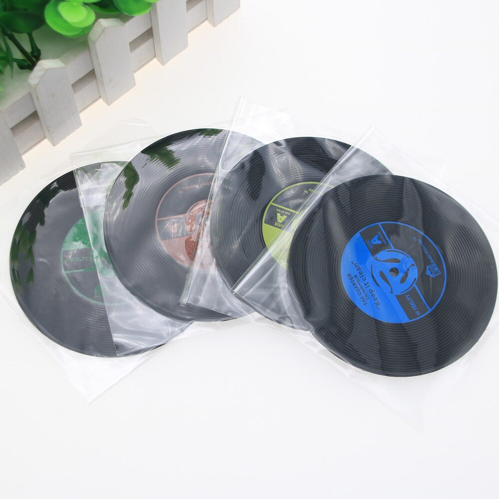 Bord cd måtte retro vinyl plade drinks bordskånere bord kop måtte drikke holder hjemmeindretning pvc trykt mønster anti fade