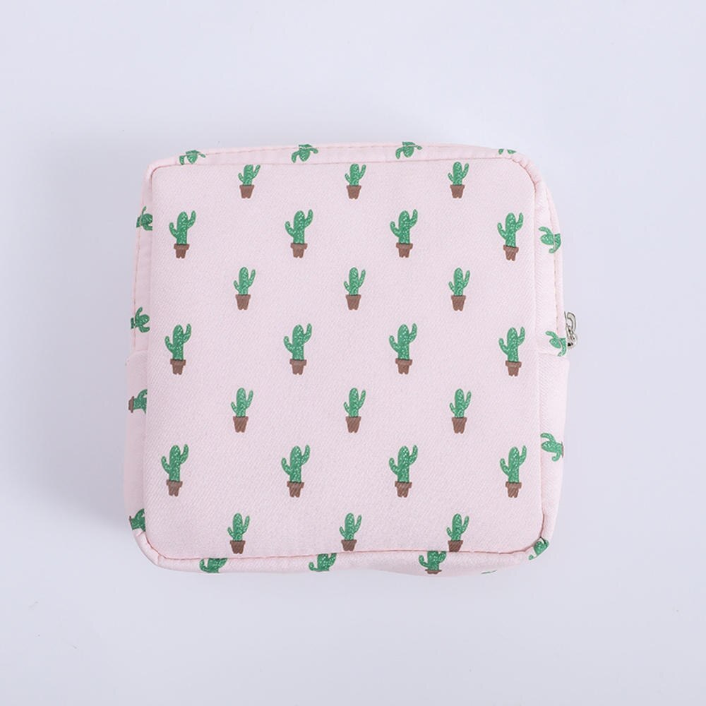 Femmes fille serviette hygiénique pochette serviette serviette sac de rangement crédit porte-carte porte-monnaie cosmétiques casque Case fermeture éclair boîte de voyage: Cactus