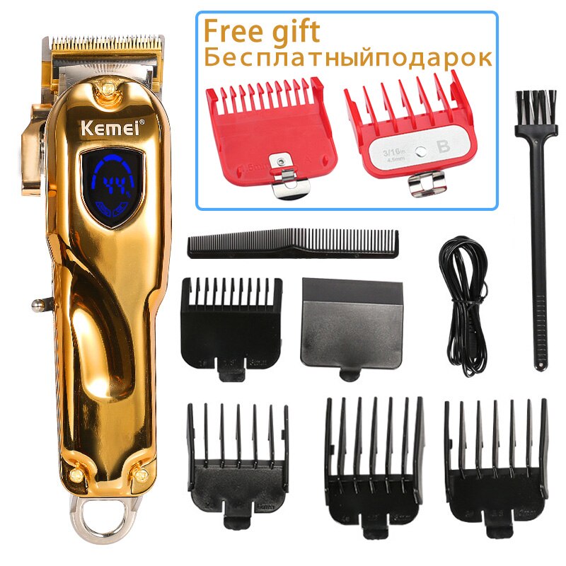 Cortadora de pelo Kemei, cortadora de pelo sin cable, Maquinilla de cortar el pelo de barbero, 4 palancas de ajuste, pantalla LCD, recortadora de barba: KM2010