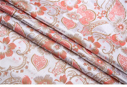 CF654 The High Florals Embroidery Jacquard Silk Brocade Fabric Chinese Wedding Dress Fabric Buddhism Clothes: white 1 meter