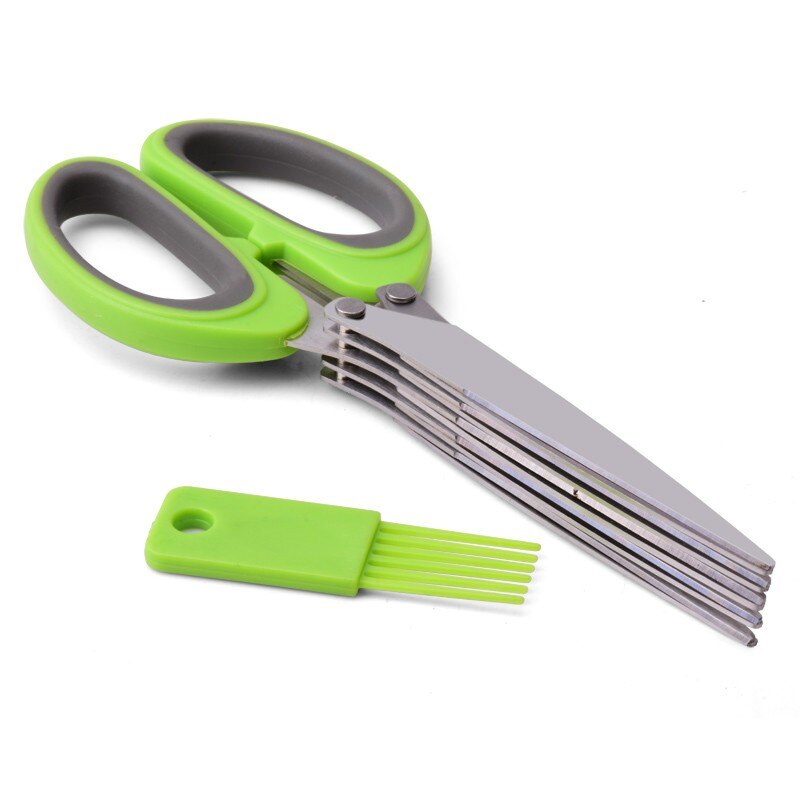 5 Lagen Rvs Multilayer Kitchenscissors Gehakte Groene Ui Groente Gesneden Kruid Kruiden Schaar