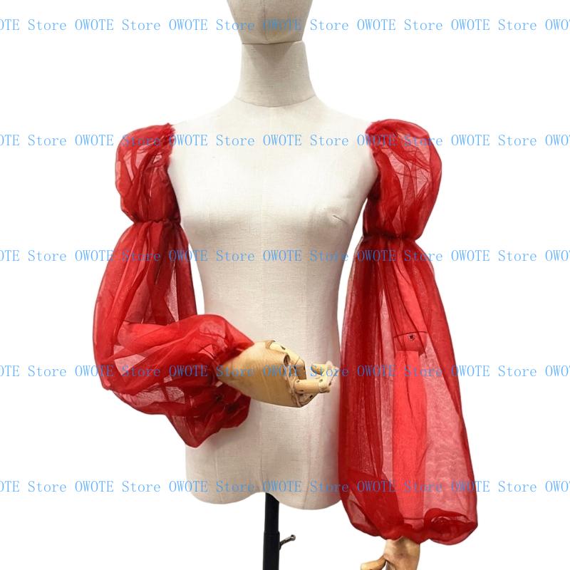 652F Tulle Arm Cover Long Sleeve for Bridal Gown Dress Decorative Sleeves Shirt Bishop Sleeve Dress Decorative Long Sleeve: Red