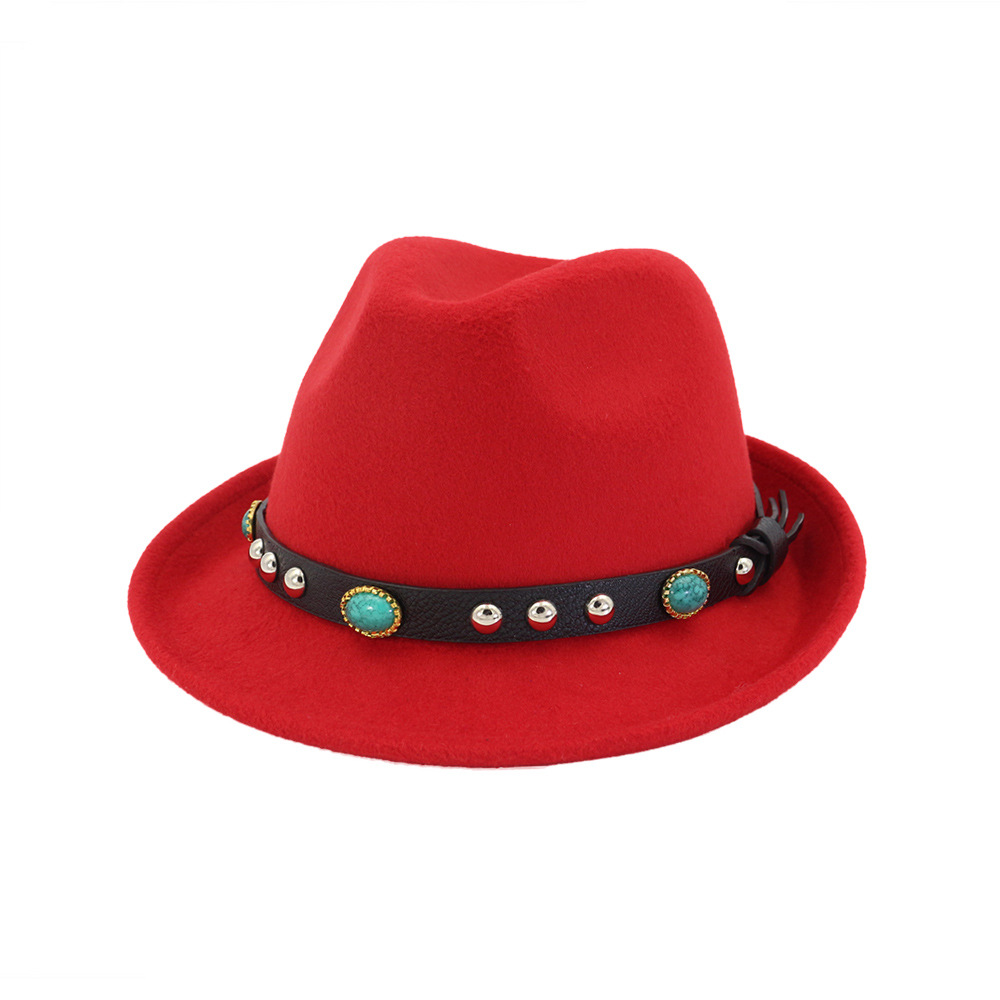 Sombrero de vaquero occidental informal clásico para hombre, gorra de ala ancha enrollada, Sombrero ecuestre de Jazz con correa de cinta: Rojo