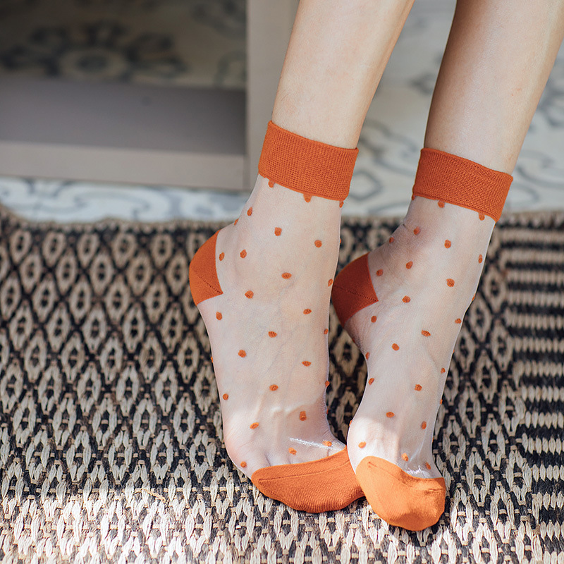 Calcetines transparentes de estilo japonés para mujer, medias cortas de seda de cristal de lunares Vintage, Harajuku coreano, ropa de calle de verano