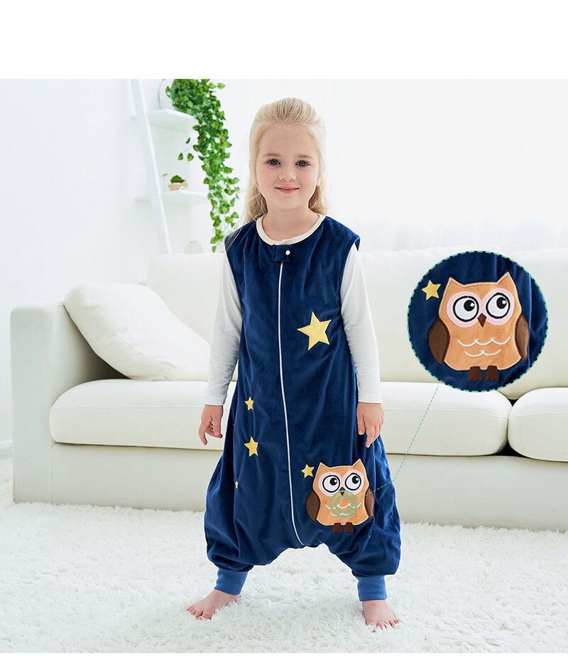 Baby Kleding Herfst En Winter Kinderen Slaapzak Baby Airconditioning Kleding Flanellen Pyjama Baby Slapen tas: Dark Blue / L