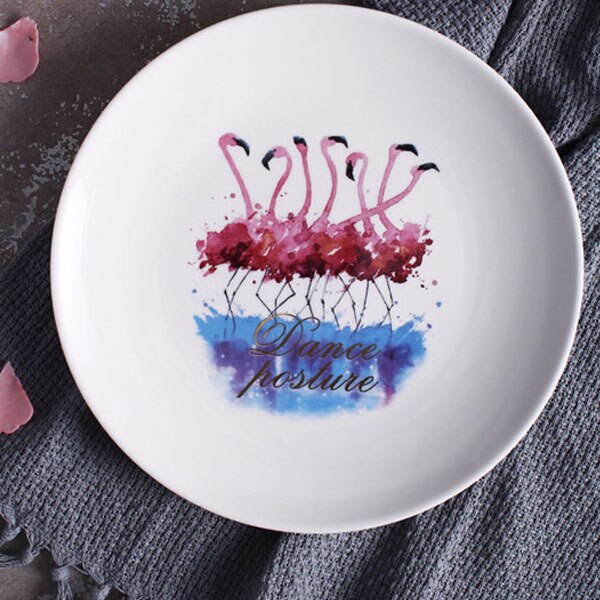 Keramisk tallerken flamingo mønster vestlig biff nudler dessert retter tallerkener rundt oppbevaringsbrett hjem dekorasjon 20cm: Stil 2