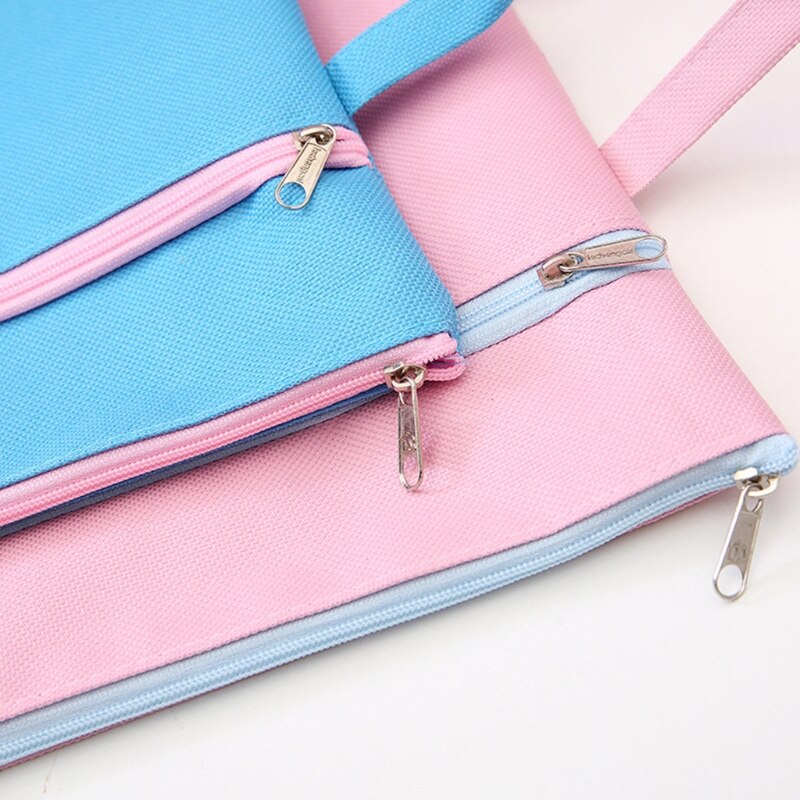 Portable A4 File Bag Handheld Zippered Document Organizer Bag 2-layer Zippered Pockets Business Travel File Storage Bag