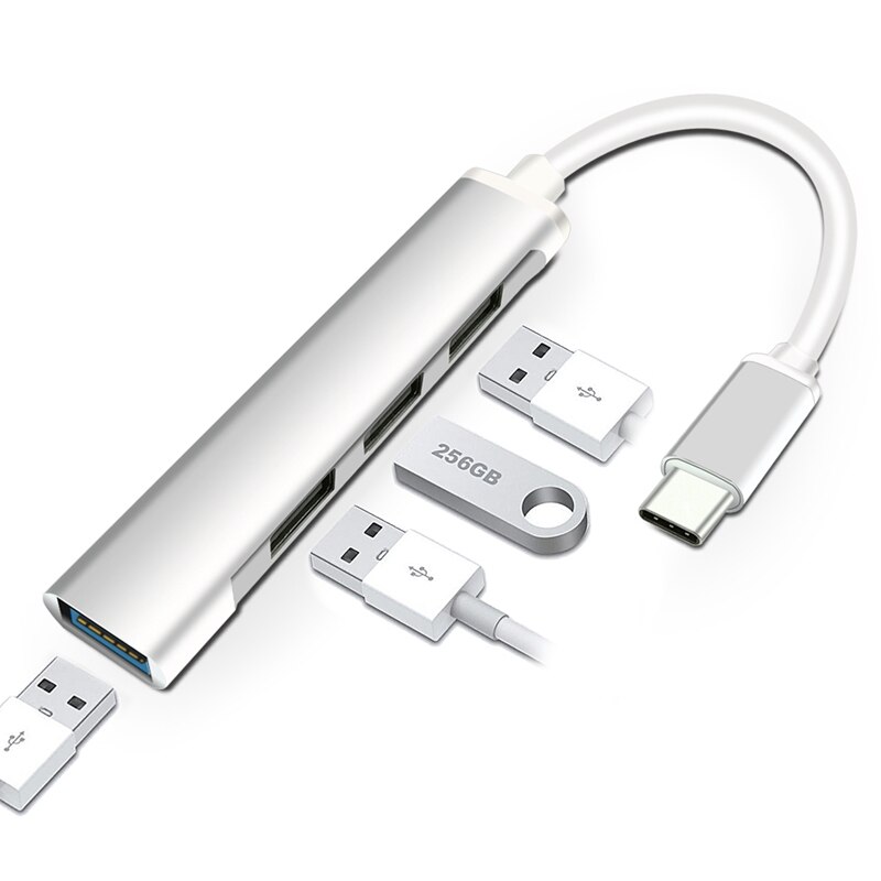Type-C Tot 4 Usb Hub Expander Ultradunne Mini Draagbare 4-Port Usb 3.0 Hub Usb power Interface Voor Macbook Laptop Tablet Compute