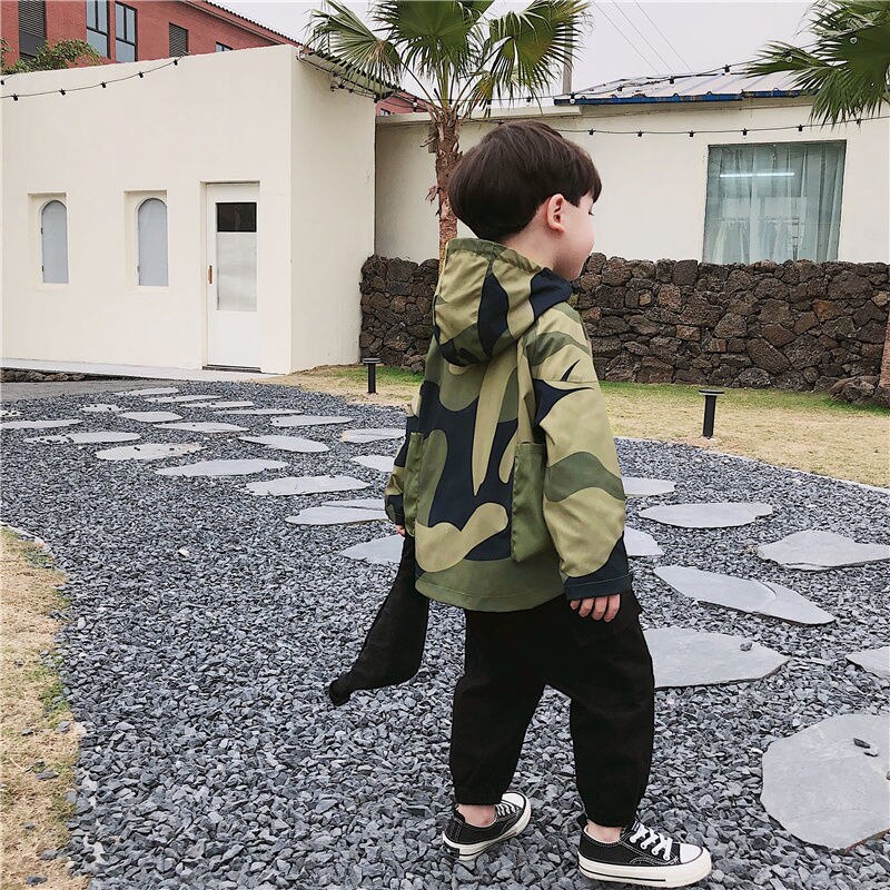 Bebê meninos primavera outono camuflagem disfarce moda casacos crianças bonito com capuz jaqueta manga longa outfits streetwear 2-15 anos