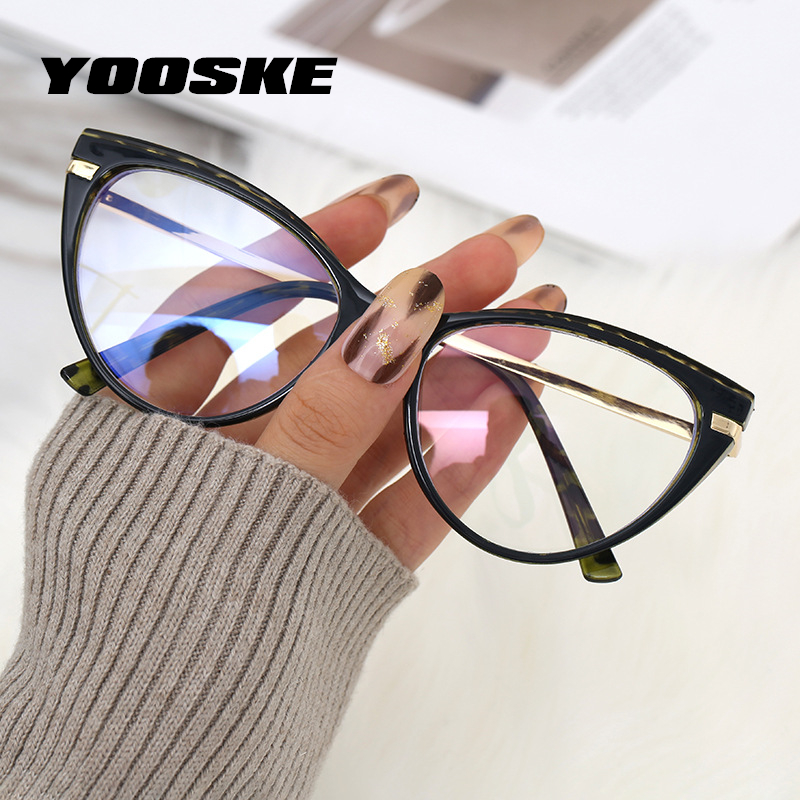 YOOSKE-monturas para gafas de sol para mujer, lentes Sexy de gato rojo, antiluz azul, para ordenador, monturas para Miopía