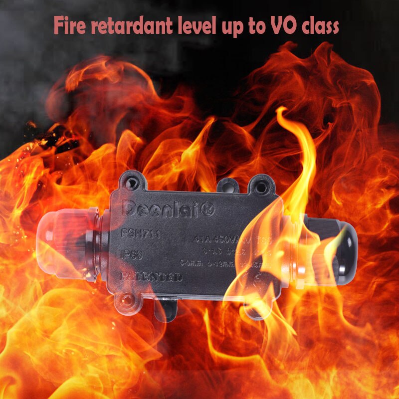 IP68 Waterproof Black Plastic Cable Wire Connector Gland Electrical 2-Cable Junction Box with Terminal