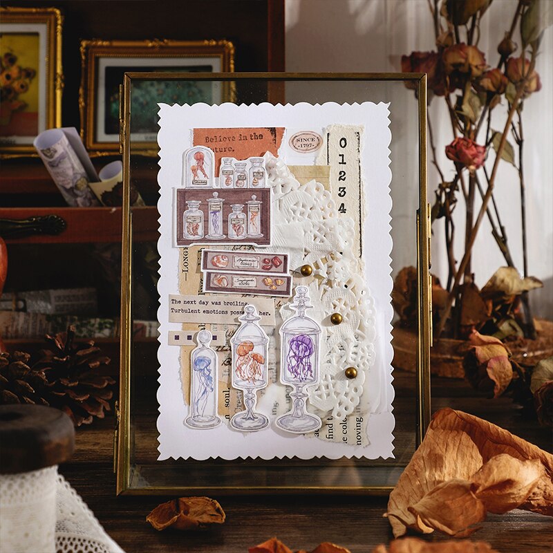 Vintage växt labb remsa klistermärke gör-det-själv scrapbooking botten collage telefon dagbok album glad planerare försegling dekoration
