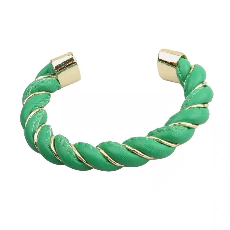 TIMEONLY-pulsera de cuero y Metal trenzada para mujer, brazalete abierto, Vintage, multicolor, Simple