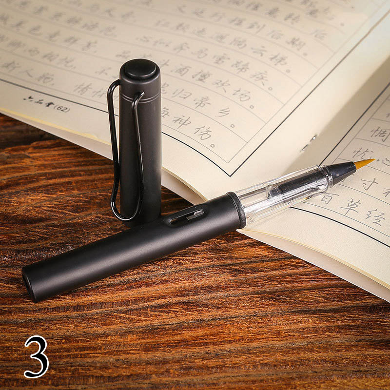Pluma con pincel suave para agua de estilo fuente, bolígrafo de acuarela de tinta recargable de Metal para pintar dibujo y caligrafía, suministros de arte para niños,: black