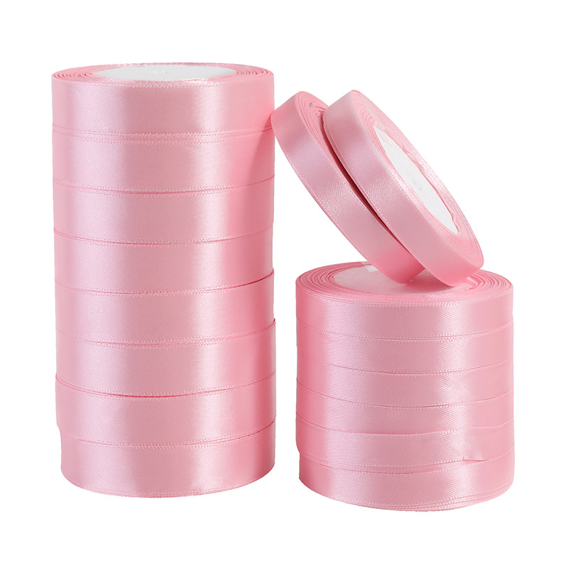 22 metros/rollo de cintas de satén de seda rosa de 6/10/15/20/25/40/50mm para manualidades DIY lazo hecho a mano envoltura de boda decorativa