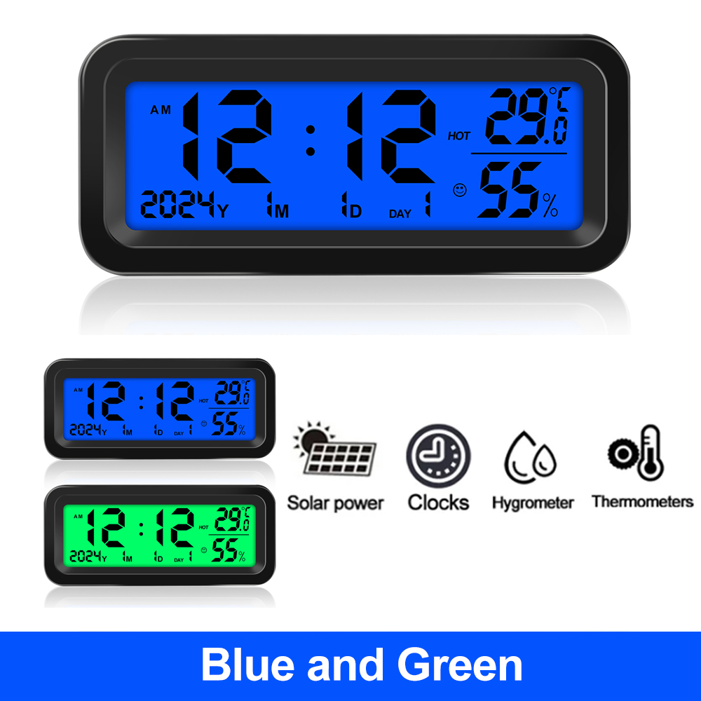 Solar- Auto Uhren Automobil Elektronische LED Digital Uhr Thermometer Hygrometer DisplayTime mit Zurück Leuchtende Auto Zubehör: Gold