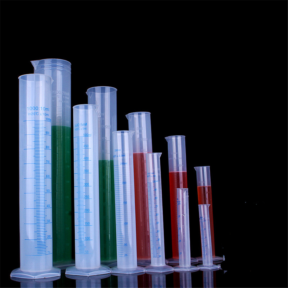 Herramienta de frasco de tubo de ensayo líquido graduado de laboratorio de cilindro de medición de plástico de 500ml