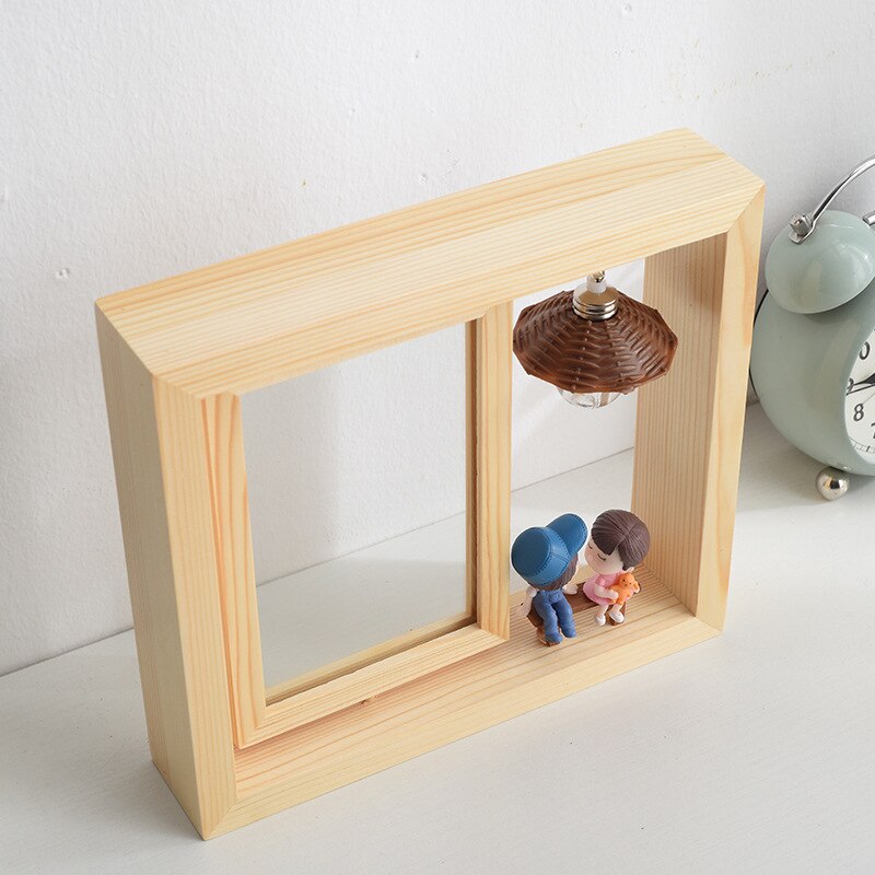 Wooden Rotating Photo Frame 6-Inch Pine Photo Frame Table Setting Double-Sided Rotating Couple Photo Frame Decoration