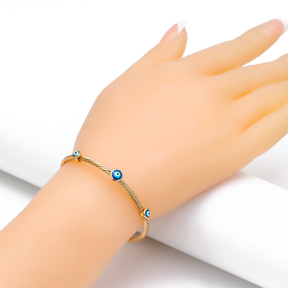 Lucky Eye Dropping Oil Turkish Evil Eye Bangle Bracelet Gold Silver Color Bangles for Women Men Jewelry EY6761