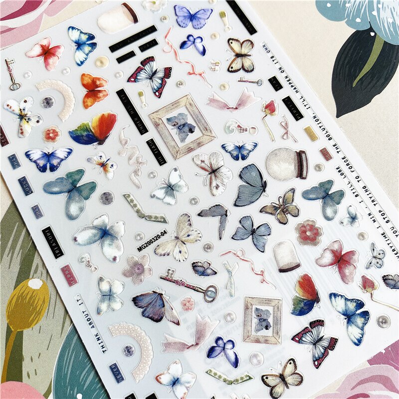 Mg200320-05 kleurrijke vlinders, zwevende vlinders, 3d lijm op de achterkant, nagelsticker, nageldecoratie, nagelkunst, nagelversiering: Mg200320-04