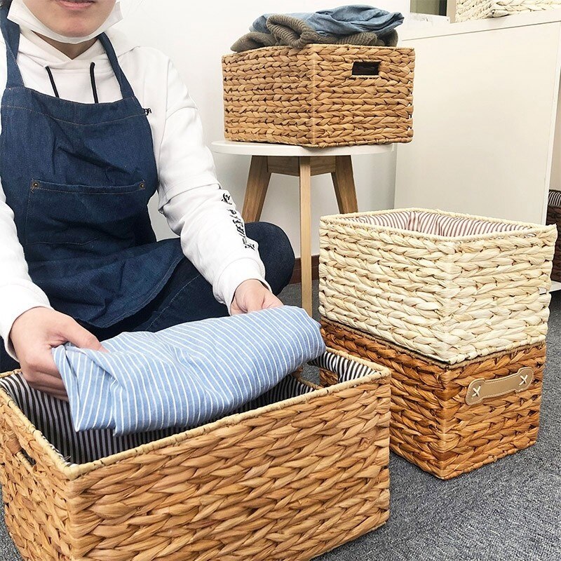 Cestas de almacenamiento tejidas hechas a mano para el hogar, caja de almacenamiento Rectangular, organizador de fruta, contenedor de comida, decoración