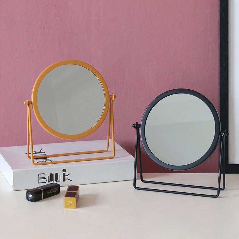 HD Black Edge Bracket Makeup Mirror 360 Degree Rotating Portable Simple Desktop Cosmetic Mirror Metal Vanity Mirror Make Up Tool