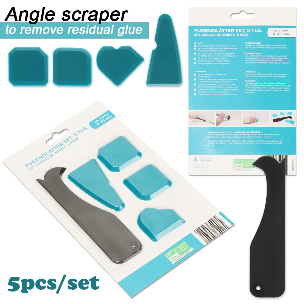 Esparcidor de sellador de silicona, juego de 5 unidades, espátula, espátula, utensilio para quitar masilla o cemento, Kit de herramientas de calafateo multiangular resistente al desgaste