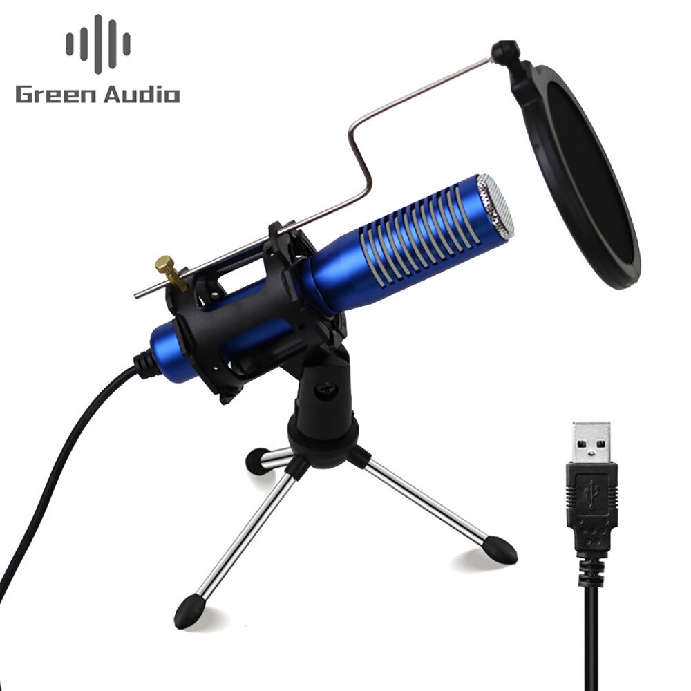 Condenser Microphone 3.5mm Plug Stereo Mic Desktop USB Microphone for PC Video Gaming Podcast Recording Studio Microphone: Blue