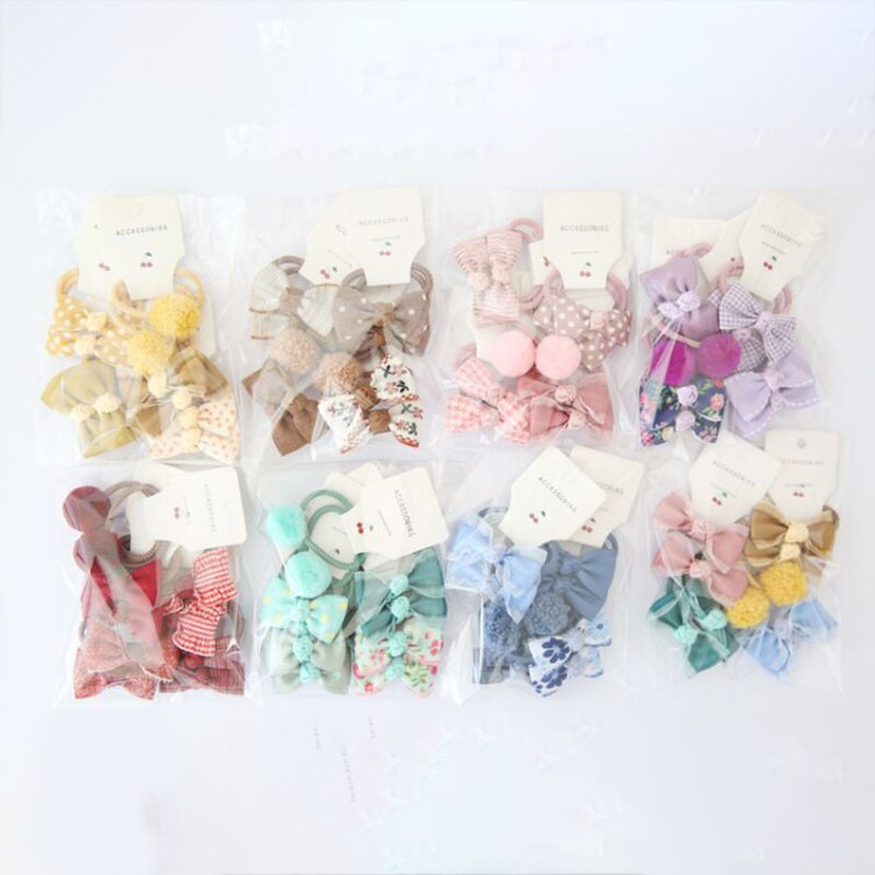 10Pcs/Lot Sweet Hair Band Girls Hair Ties Bows Elastic Rubber Band Flower Small Ball Scrunchies Baby Kids Hair Accessories