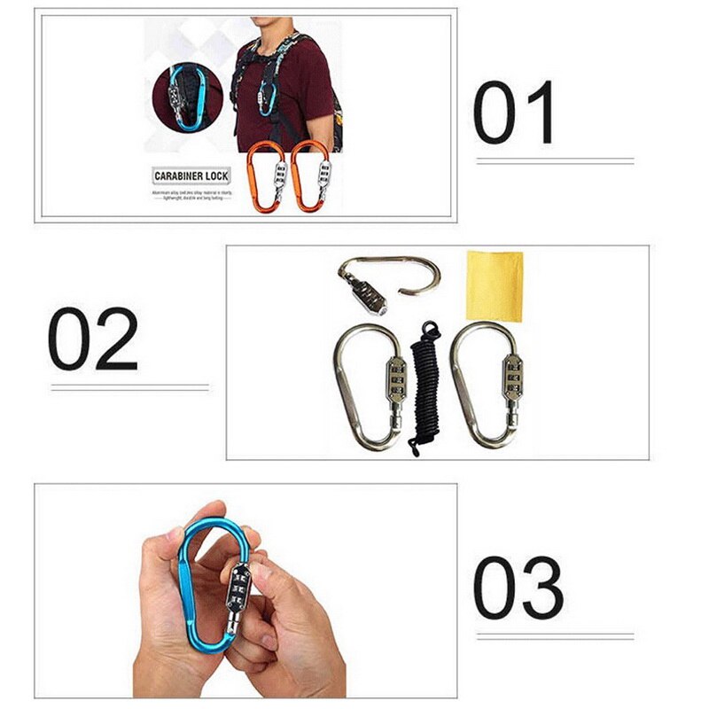 Motorcycle Helmet Lock With Steel Wire Cable Tough Combination PIN Lock Carabiner Fix For Motorcycle Bicycle Electric