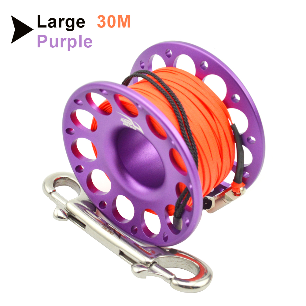 15m/30m Duiken Aluminium Spool Vinger Reel Met Rvs Diving Spool Finger Reeldouble Ended Haak Smb Apparatuur Cave Dive: Purple30M