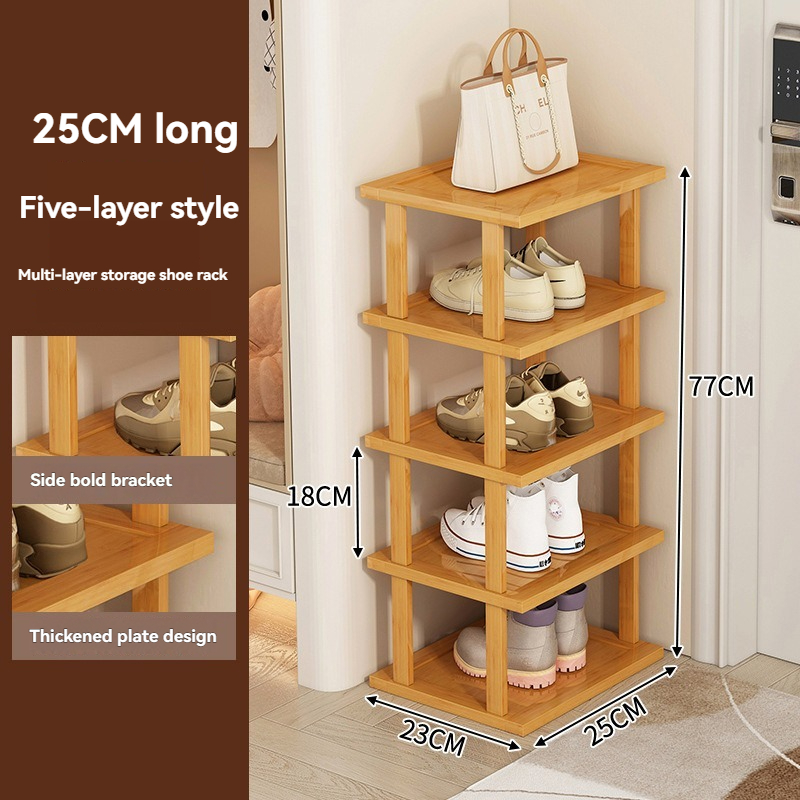 Zapatero sencillo para uso doméstico, almacenamiento de bambú en la entrada, sala de alquiler que ahorra espacio, dormitorio, cabina de zapatos estrecha multicapa: Negro