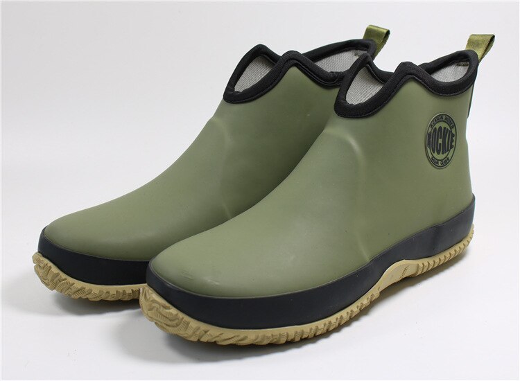 Men Ankle Boots Fishing Casual Men's Shoes Waterproof Rain Boots Male Rubber Winter Chef Work Shoe Fishing Wellies Footwear: Green / 45
