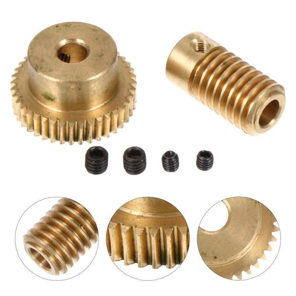 2 Pcs 40 Teeth Gear Wheel Copper Worm Wheel and 5mm Hole Dia Shaft for Gear Box