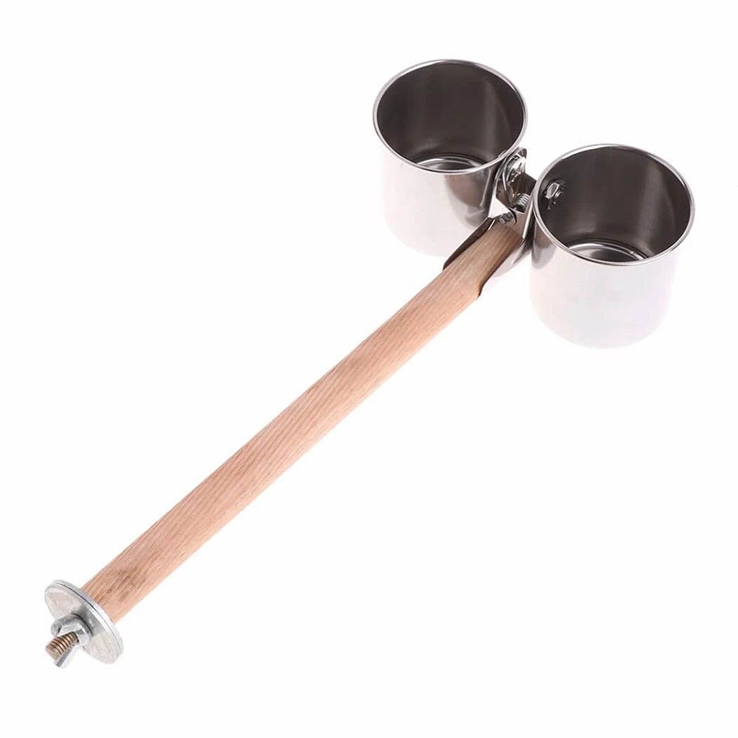 Bird Cage Bowl Set Double-bowl Parrot Cup Food Water Bowl with Perch Hanging Bowl Water Food Dish Pigeon Supplies