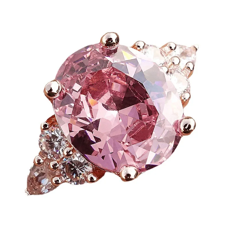 Anillo de circón rosa de piedra ovalada grande, anillos de compromiso de cristal de lujo para mujer, joyería de boda de Color plata y oro rosa Vintage
