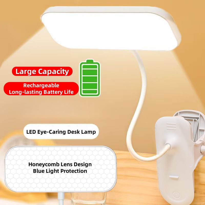 360 ° Lampada da scrivania ricaricabile tramite USB con clip regolabile – Luce notturna sul comodino per telecamera da letto, studio, lettura e lavoro d'ufficio