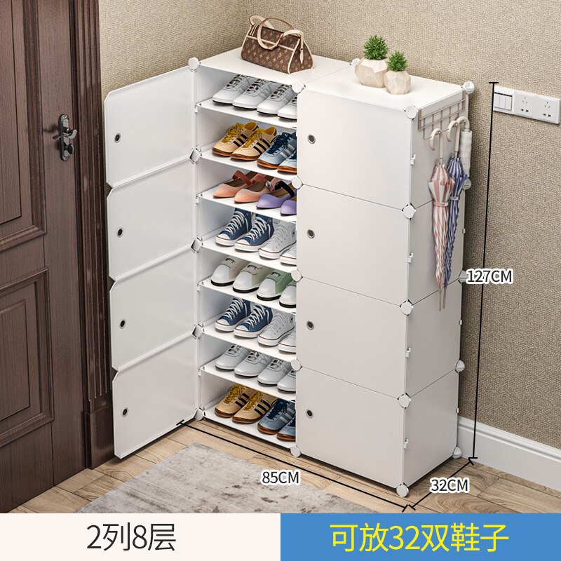 ABS Shoes Rack Simple Shelf Storage Portable Shoe Cabinet Dustproof Economical College Dormitory Space-Saving Useful Box: 8 Layer-2-White