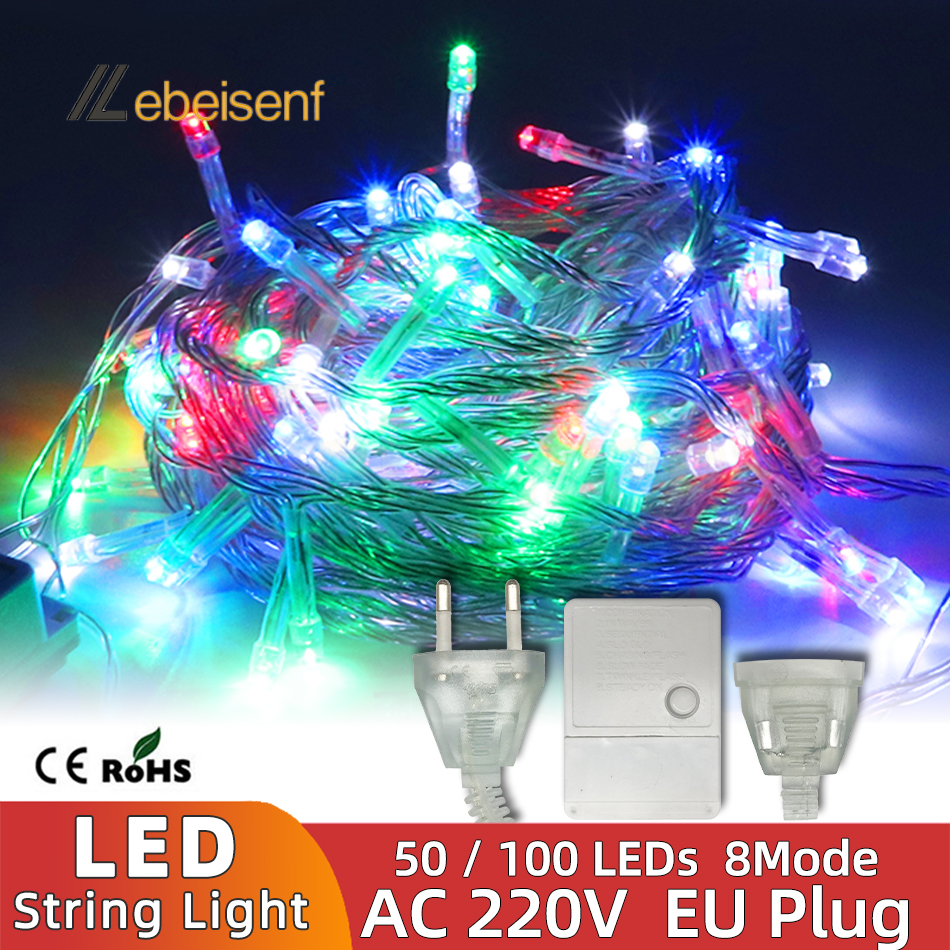 Guirnalda de luces LED 5/10M 50/100LEDs AC 220V enchufe europeo decoración interior exterior boda árbol de Navidad hogar jardín decoración de Patio